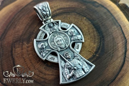 Men's cross made of silver 40 grams with holy images, made to order