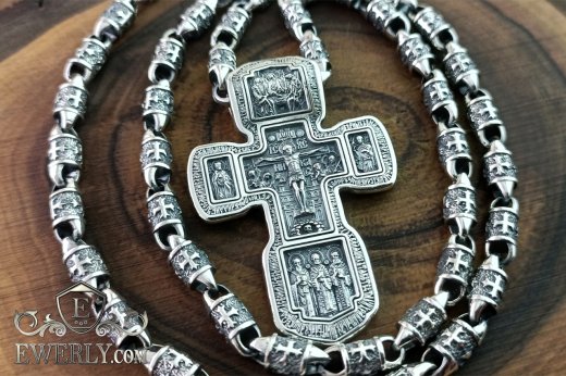Срібний ланцюг з хрестом - чоловічий набір, купити масивний хрестик та ланцюжок