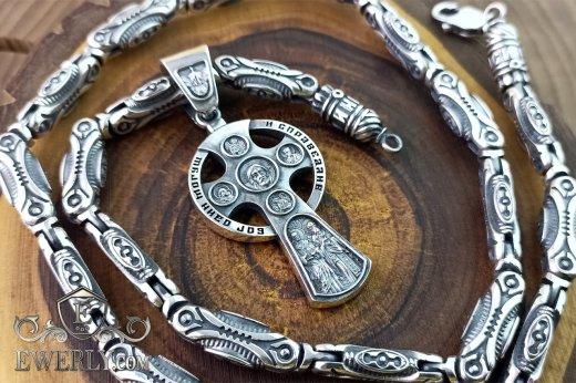 Авторський срібний ланцюг 150 грам з хрестом без розп'яття